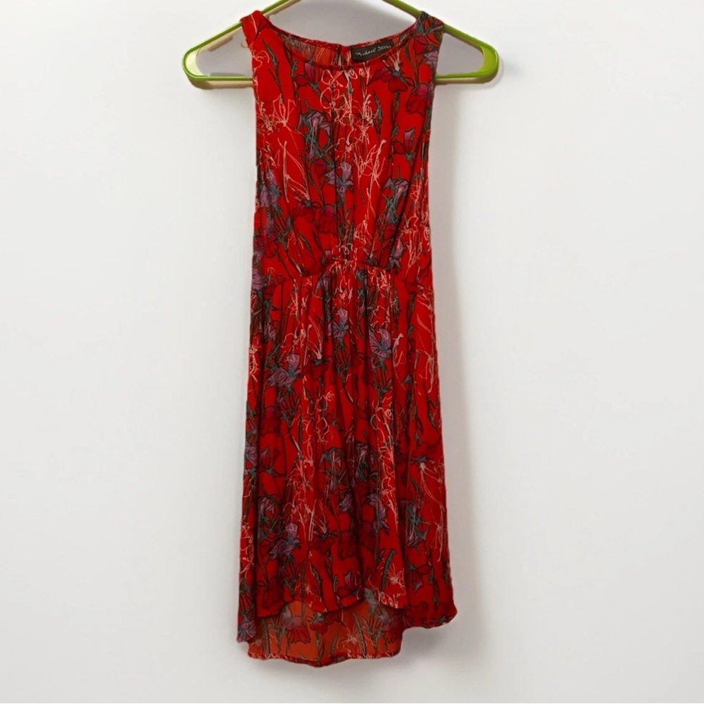 Michael Stars Floral Swing Dress Women Extra Small XS Sleeveless Back Tie Red